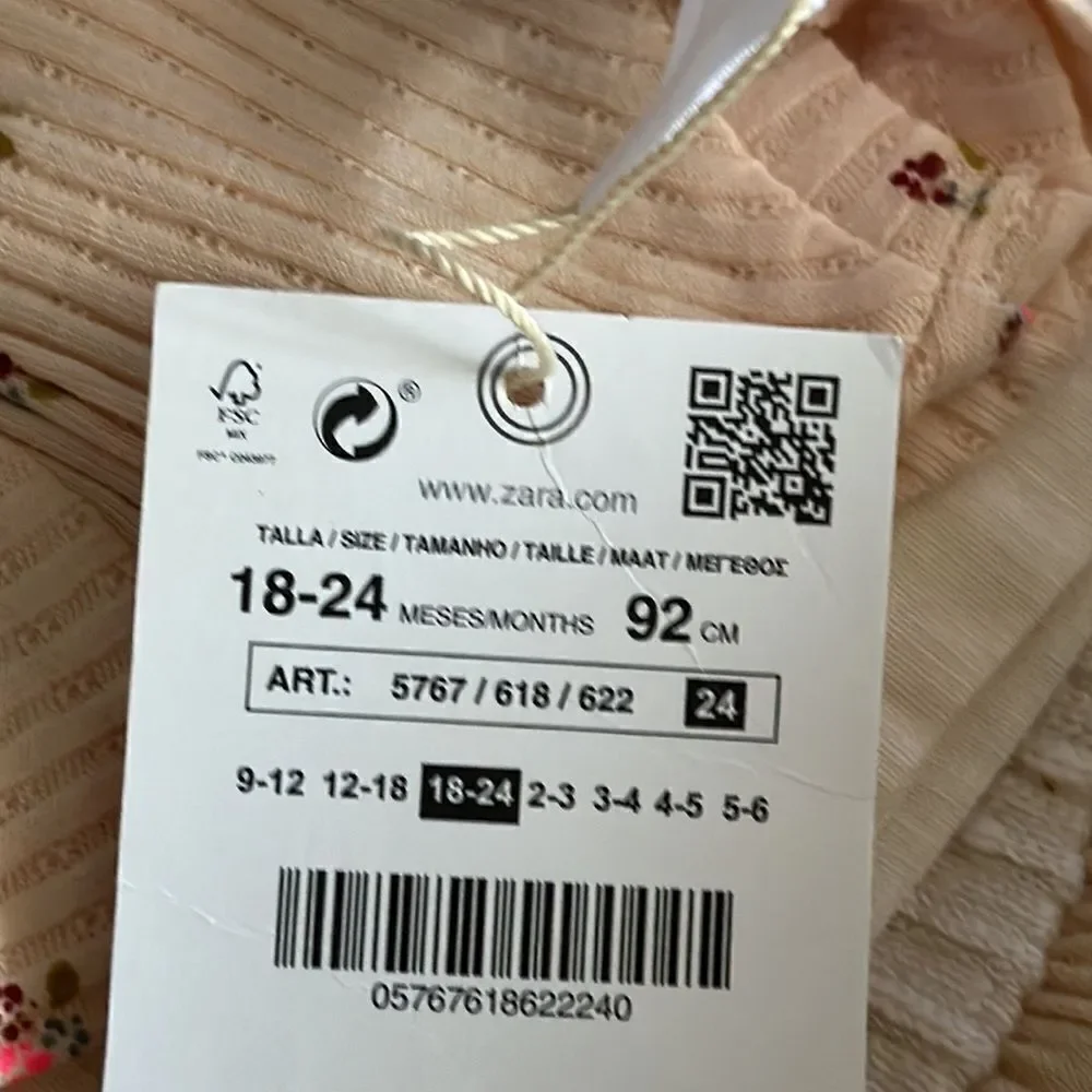 Zara Kids Ecru Floral Ribbed Knit Dress NWT 18-24M